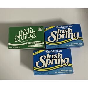 3 VTG Irish Spring Bar Soap Waterfall Clean Deodorant Deepaction Scrub - Smells